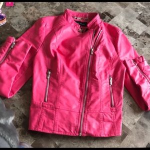 Bright Pink Leather Jacket. Size Small